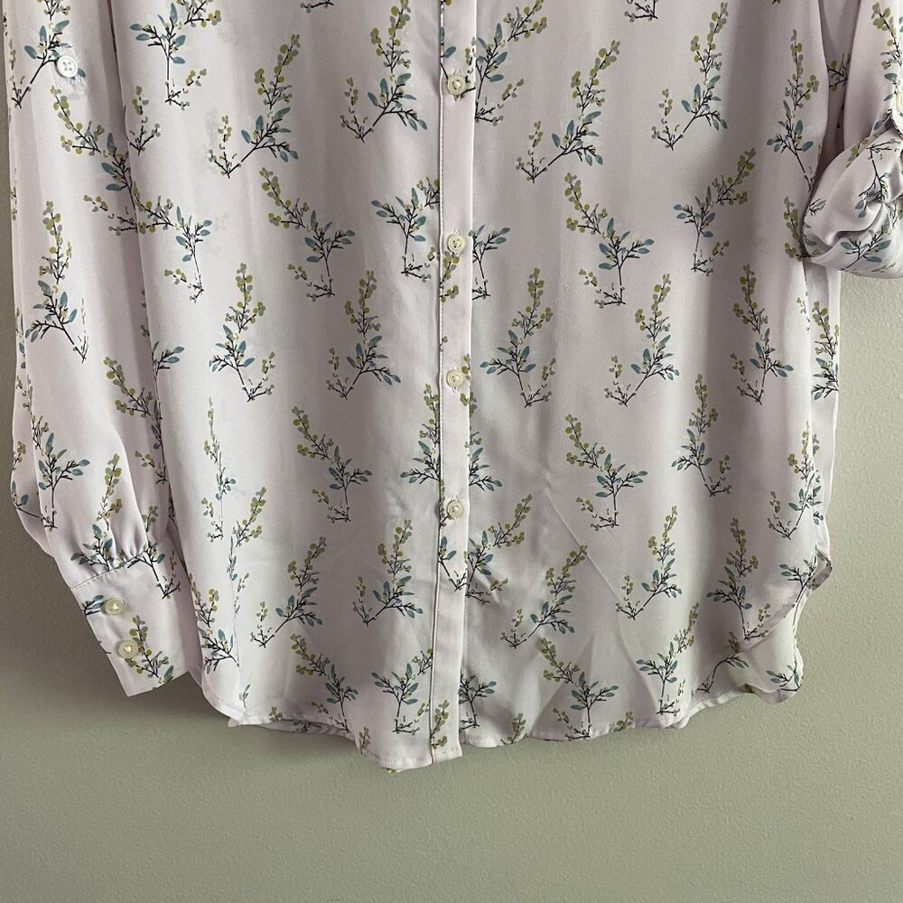 LOFT White Floral Button-Down Tie-Front Blouse - Picture 3 of 12
